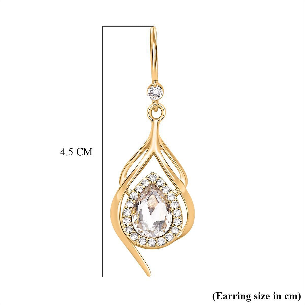 Simulated Diamond and White Austrian Crystal Earrings (with Fish Hook) in Yellow Gold Tone