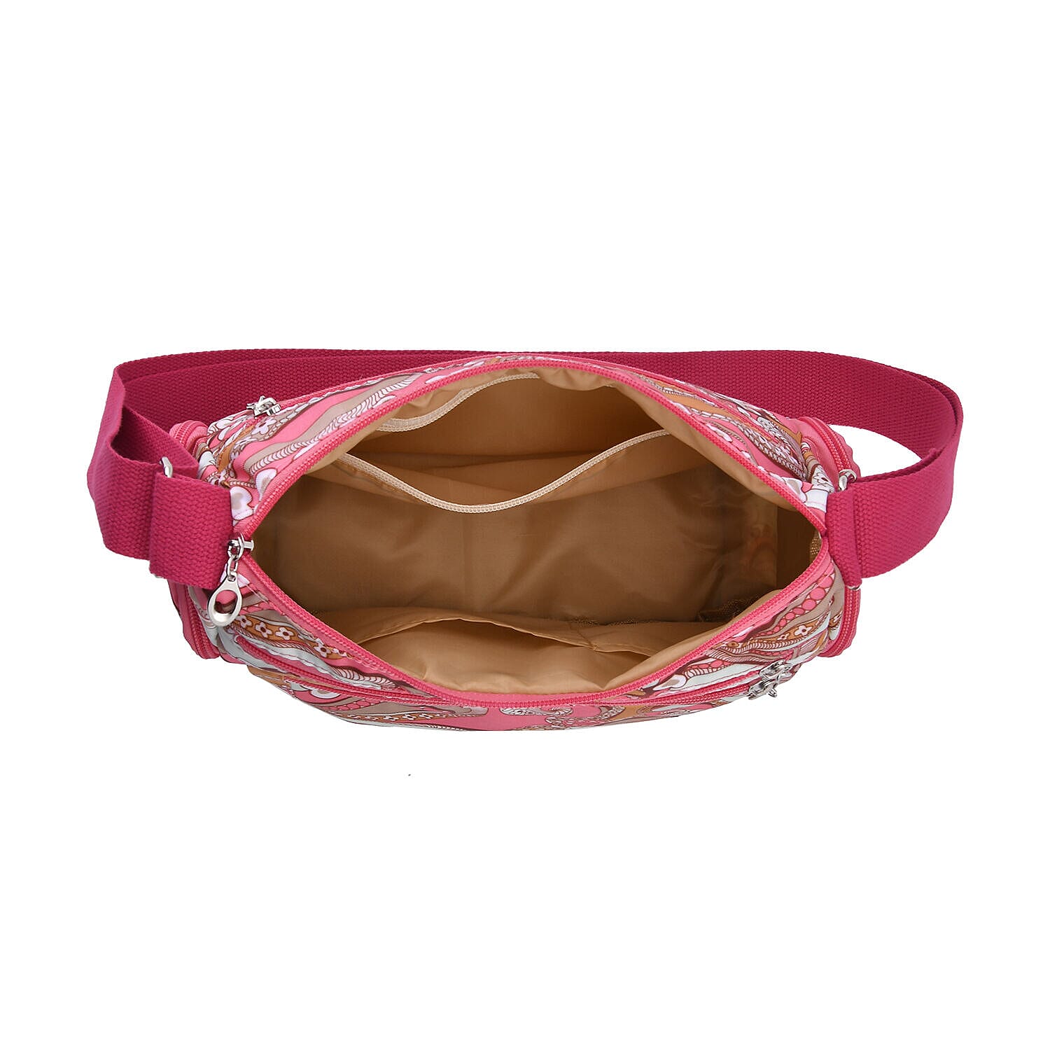 Oxford Heart Pattern Crossbody Bag with Shoulder Strap (Size 26x20x10 cm) - Pink and Multi