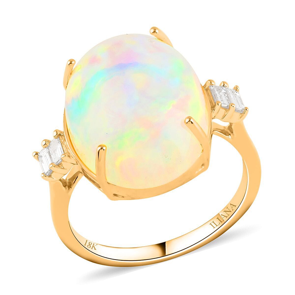 Certified and Appraised 18K Yellow Gold AAAA Ethiopian Welo Opal and Diamond (SI-G-H) Ring 7.75 Ct, Gold Wt 3.76 Gms.