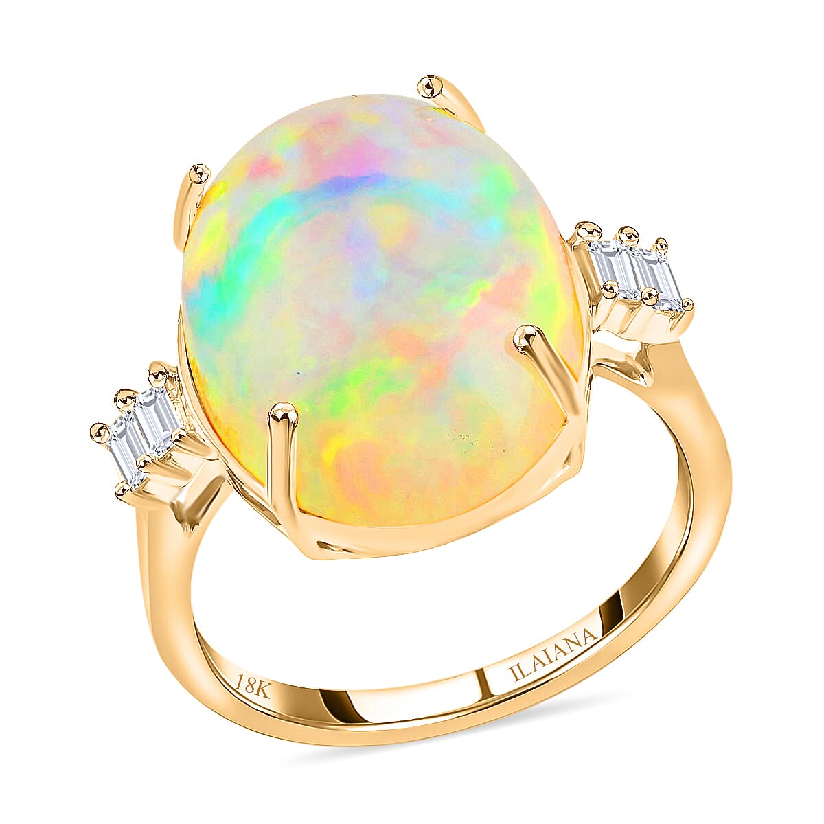 Certified and Appraised 18K Yellow Gold AAAA Ethiopian Welo Opal and Diamond (SI-G-H) Ring 7.75 Ct, Gold Wt 3.76 Gms.