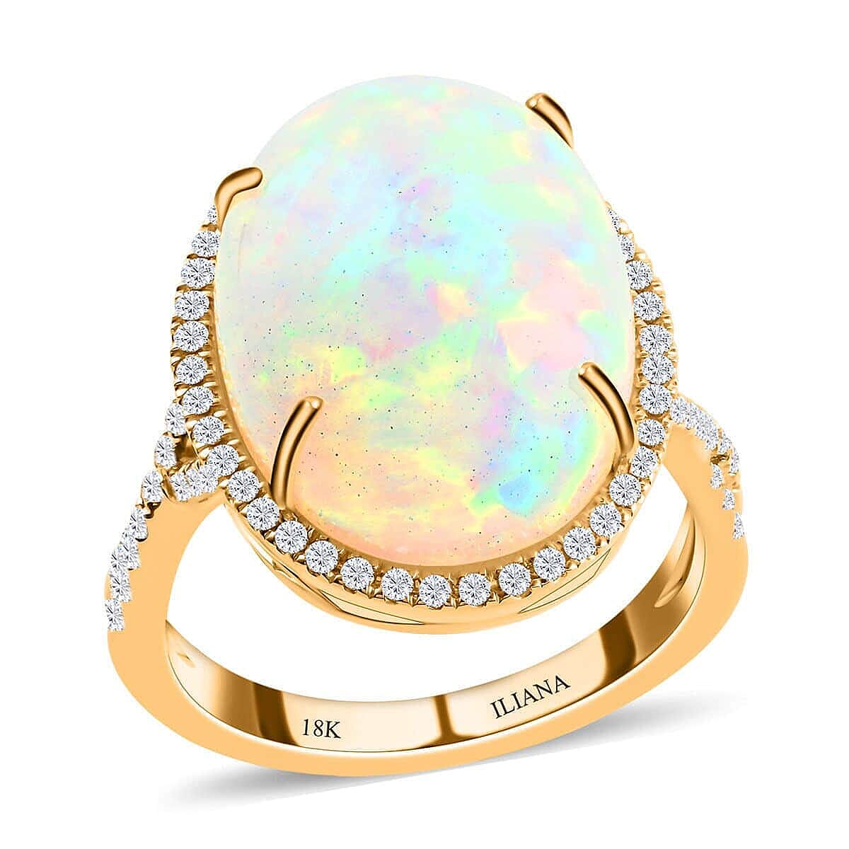 18K Yellow Gold  AAA   Ethiopian Opal ,  White Diamond  SI Ring 9.50 ct,  Gold Wt. 5.87 Gms  9.500  Ct.