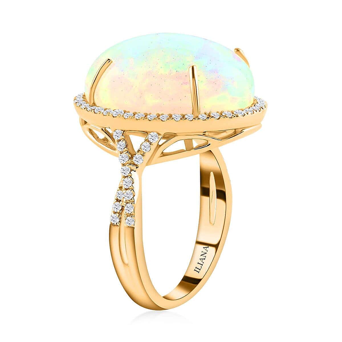 18K Yellow Gold  AAA   Ethiopian Opal ,  White Diamond  SI Ring 9.50 ct,  Gold Wt. 5.87 Gms  9.500  Ct.