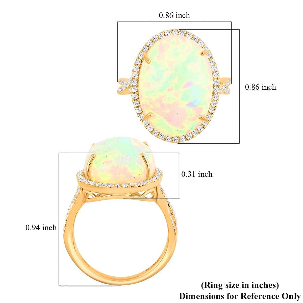 18K Yellow Gold  AAA   Ethiopian Opal ,  White Diamond  SI Ring 9.50 ct,  Gold Wt. 5.87 Gms  9.500  Ct.