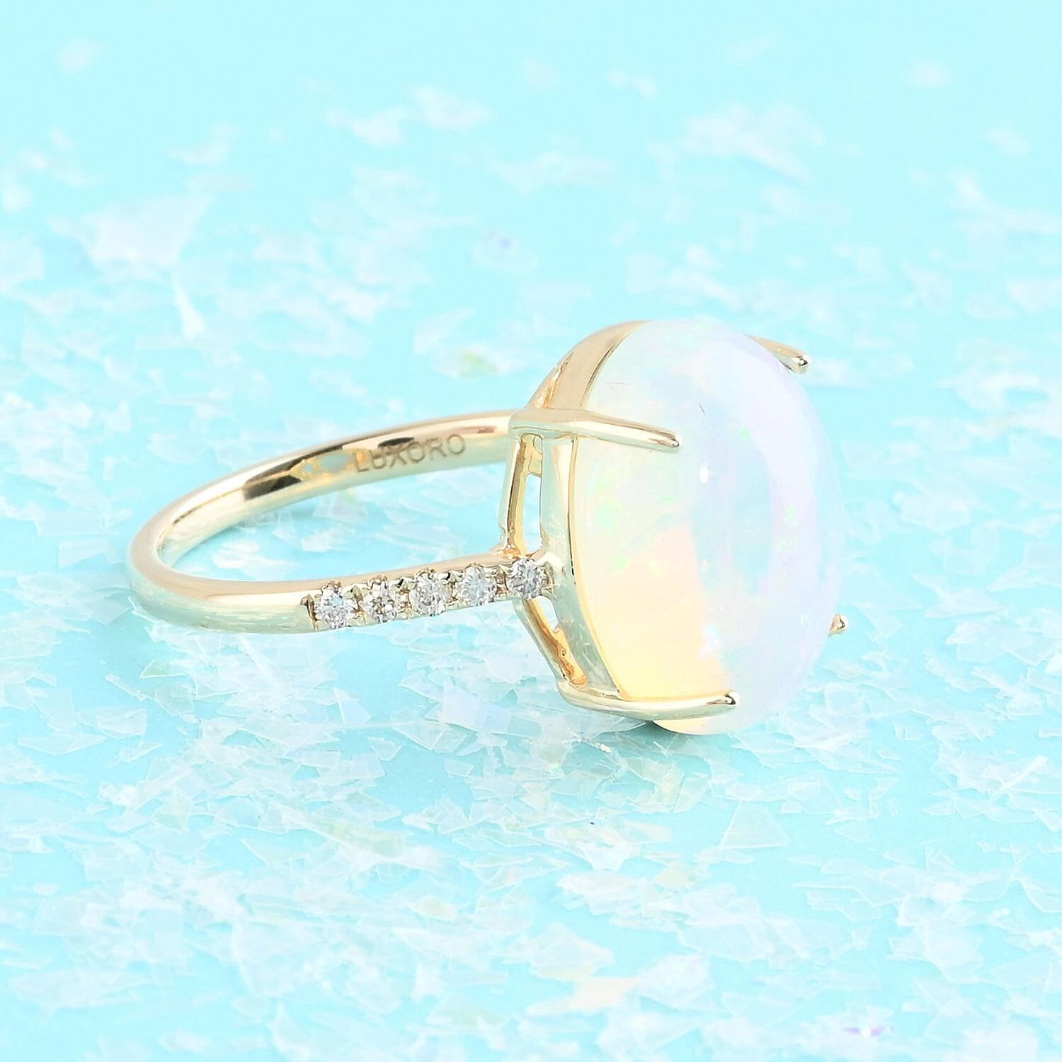 14K Yellow Gold AAA Ethiopian Welo Opal AGI Certified and Appraised and Diamond Ring 4.40 Ct.