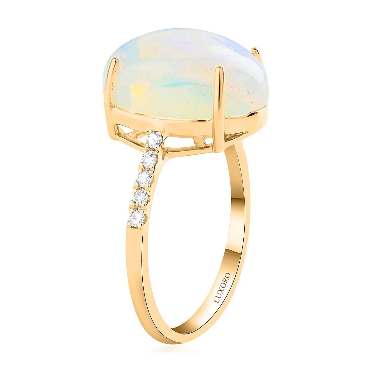 14K Yellow Gold AAA Ethiopian Welo Opal AGI Certified and Appraised and Diamond Ring 4.40 Ct.