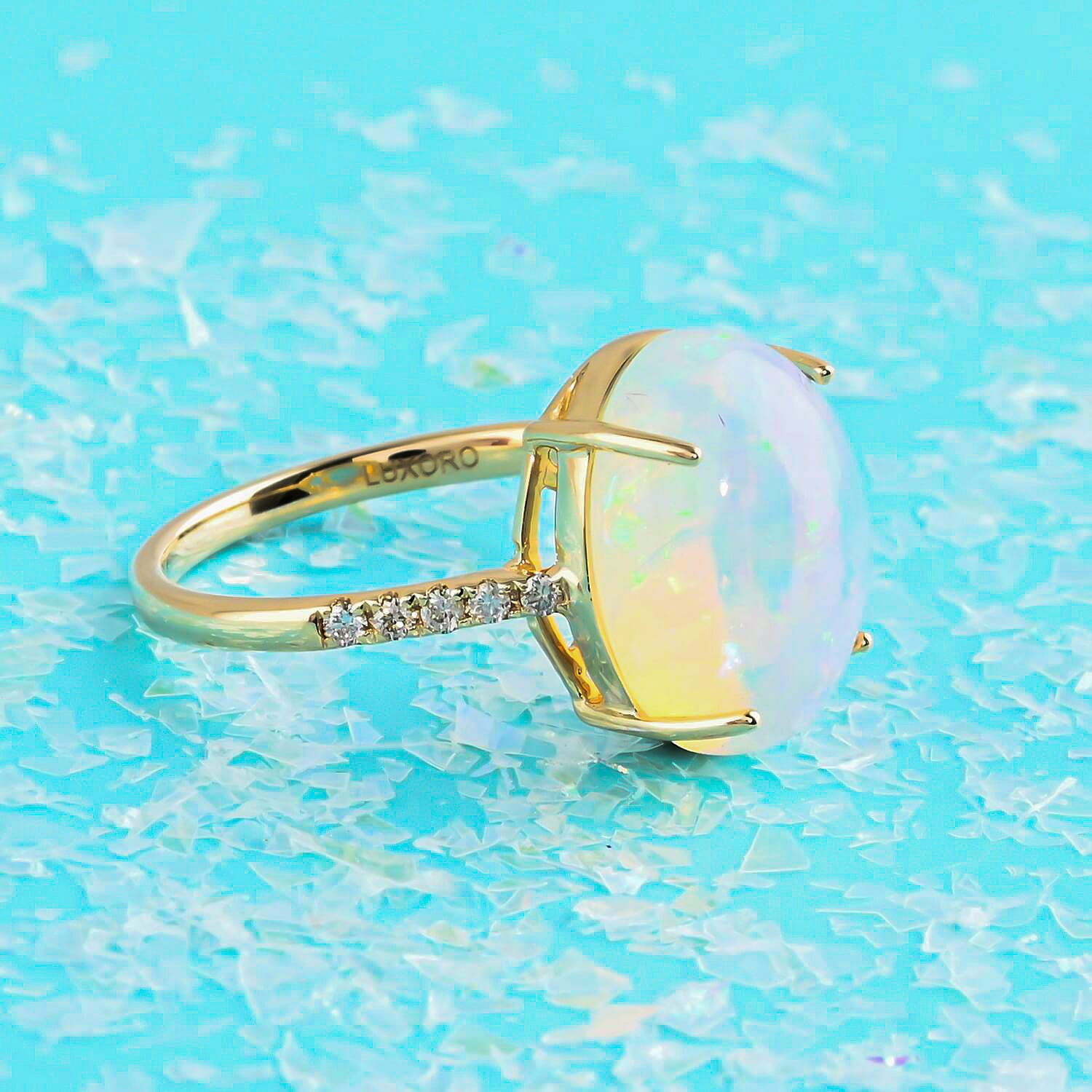 14K Yellow Gold AAA Ethiopian Welo Opal AGI Certified and Appraised and Diamond Ring 4.40 Ct.