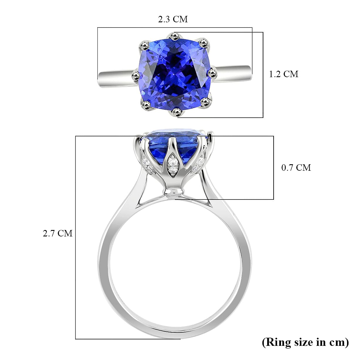 950 Platinum  AAAA  Tanzanite   White Diamond  VS Ring 3.40 ct,  Platinum Wt. 6.43 Gms  3.400  Ct.