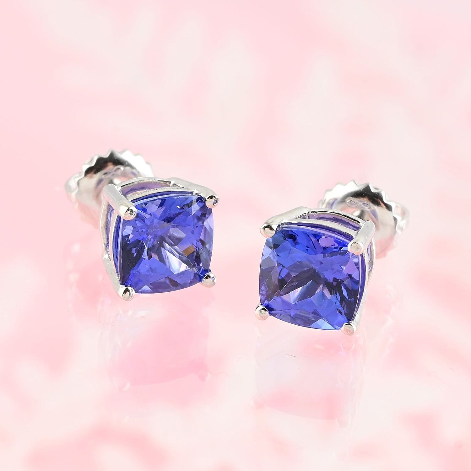 950 Platinum AGI Certified AAAA Tanzanite Solitaire Stud Earrings 2.10 Ct.