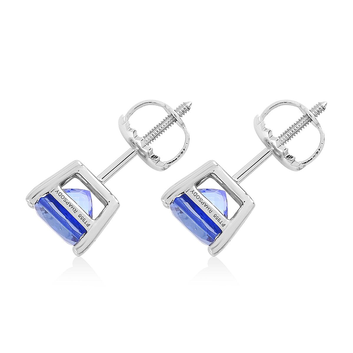 950 Platinum AGI Certified AAAA Tanzanite Solitaire Stud Earrings 2.10 Ct.
