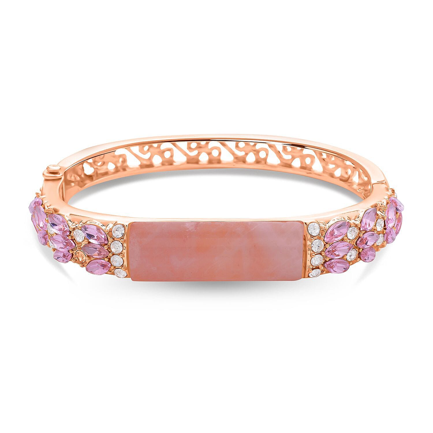 Rose Quartz , Pink Glass , White Crystal Bangle 26.00 ct 26.000 Ct.