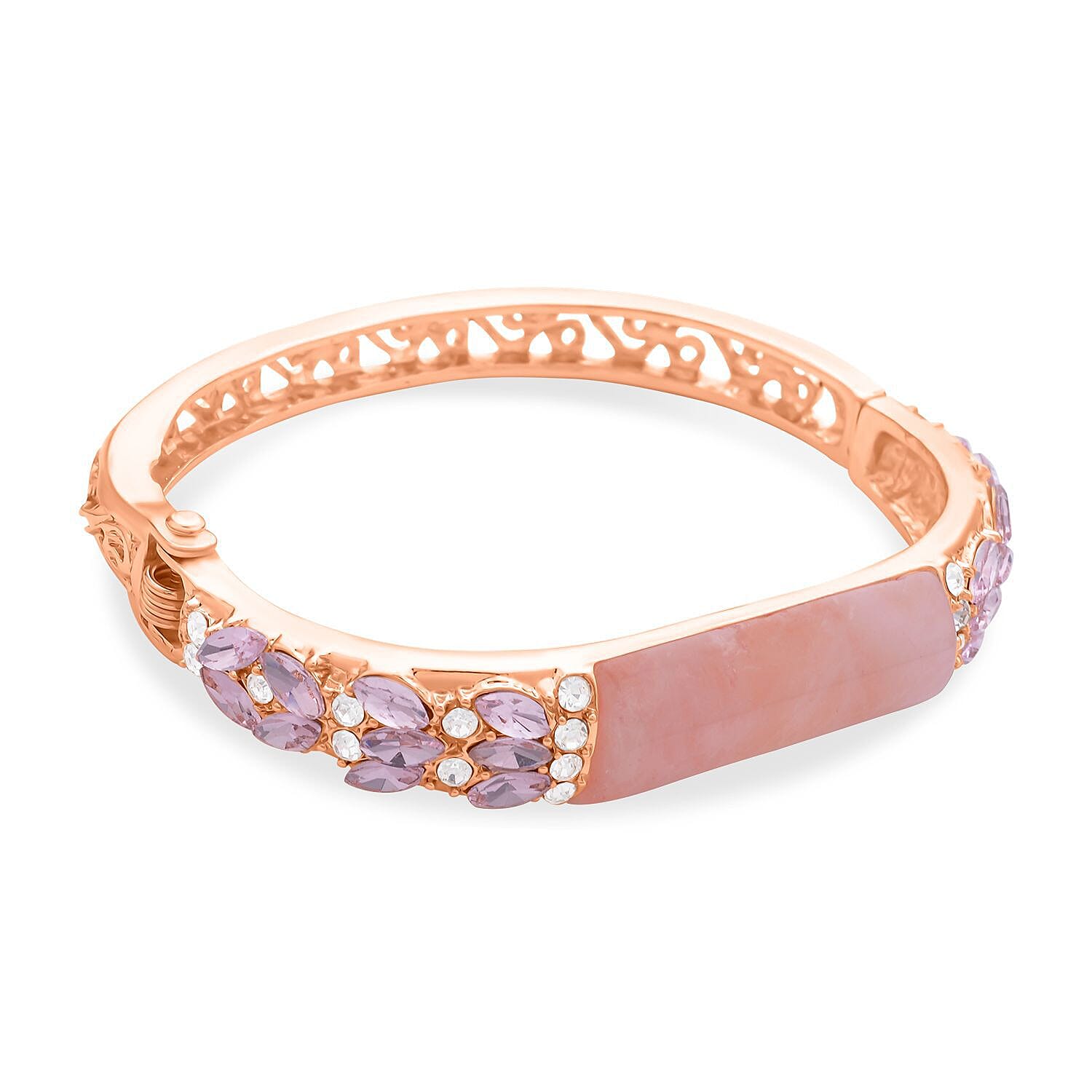 Rose Quartz , Pink Glass , White Crystal Bangle 26.00 ct 26.000 Ct.