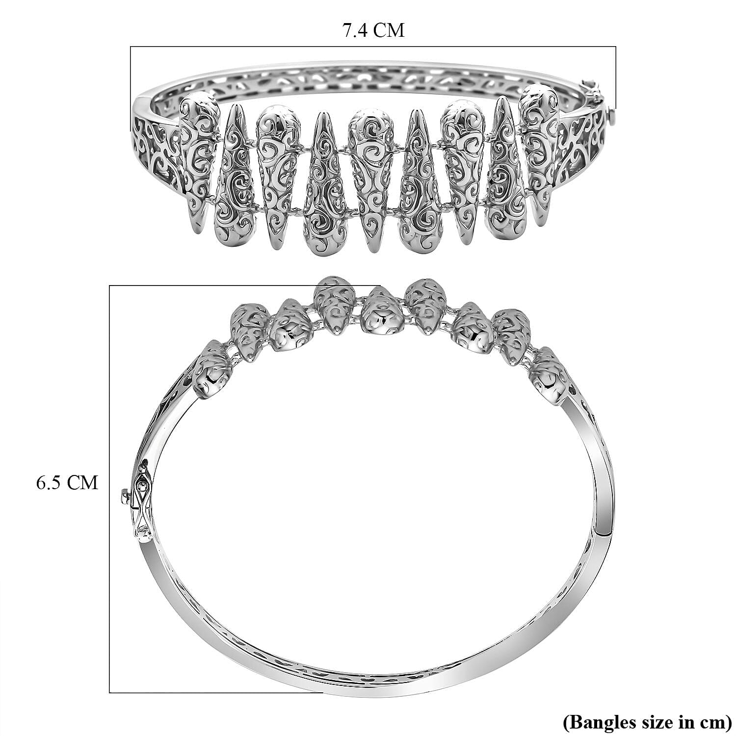 LucyQ Air Drip Collection - Rhodium Overlay Sterling Silver Bangle (Size -7.5) Silver Wt 37.70 grams