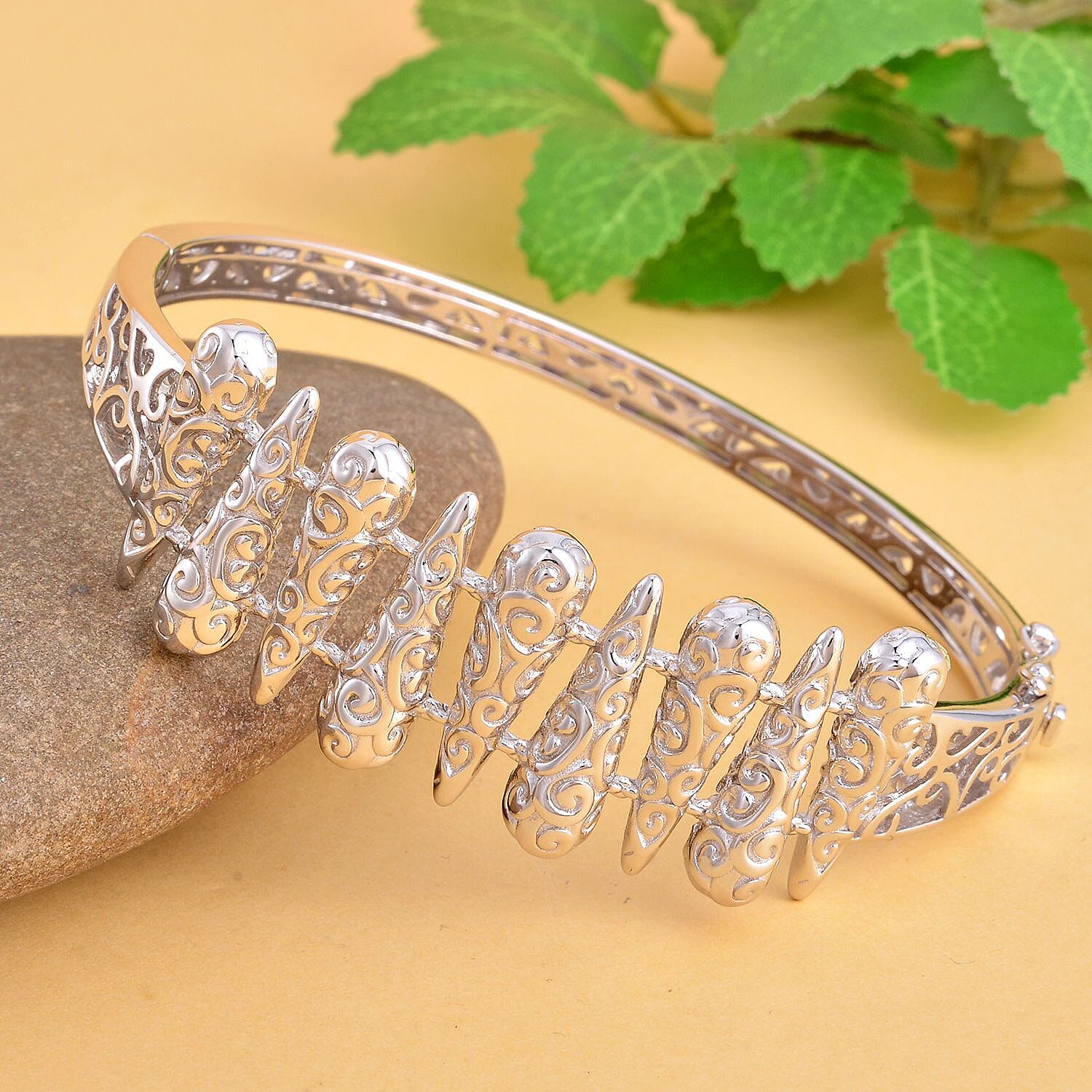 LucyQ Air Drip Collection - Rhodium Overlay Sterling Silver Bangle (Size -7.5) Silver Wt 37.70 grams