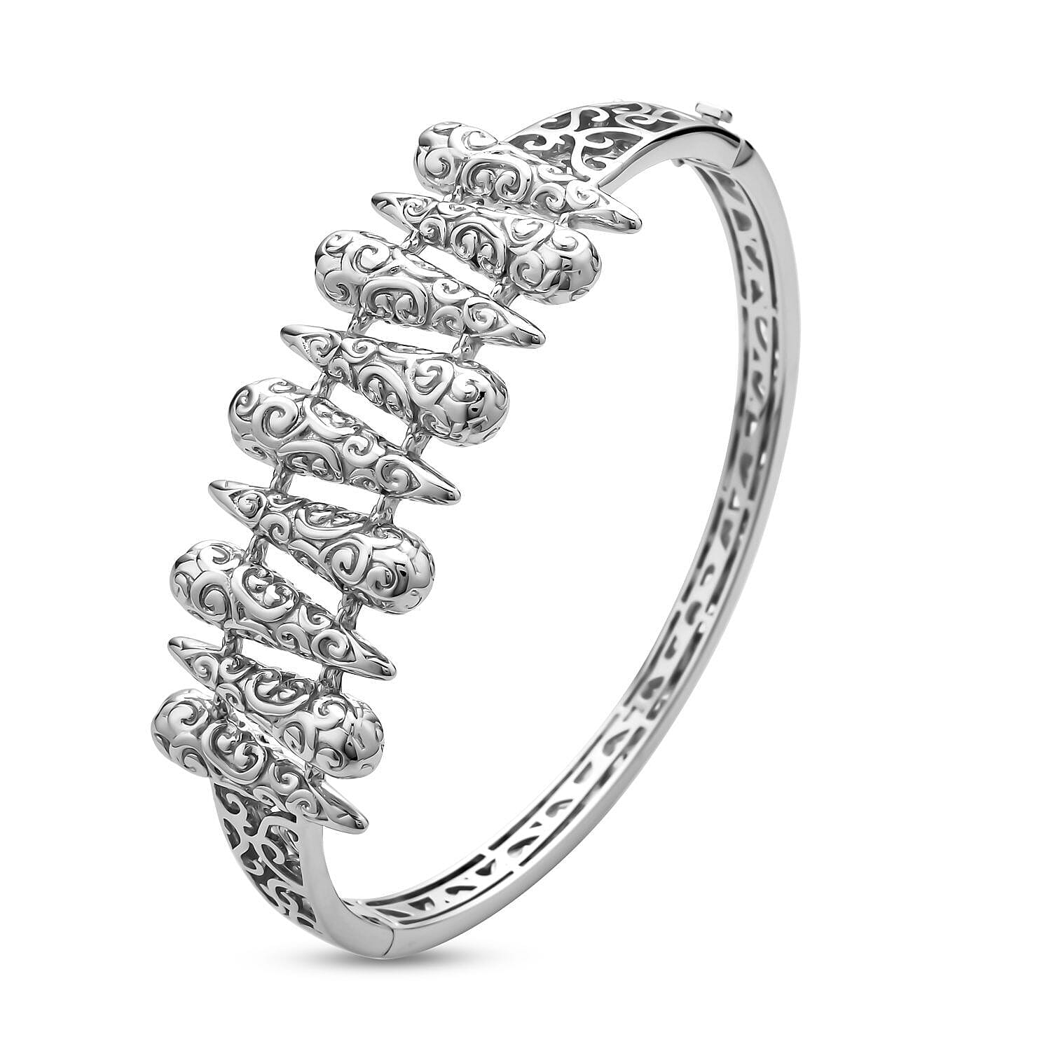 LucyQ Air Drip Collection - Rhodium Overlay Sterling Silver Bangle (Size -7.5) Silver Wt 37.70 grams