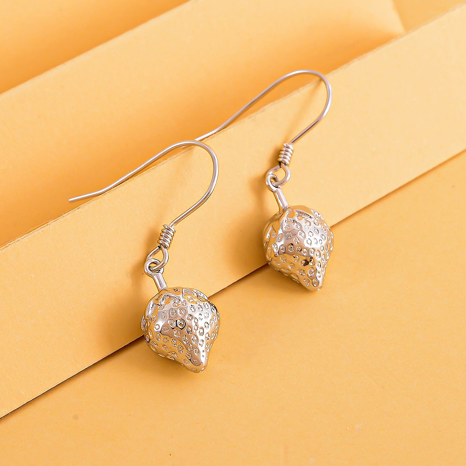 LucyQ Delicious Collection - Rhodium Overlay Sterling Silver Strawberry Drop Earrings