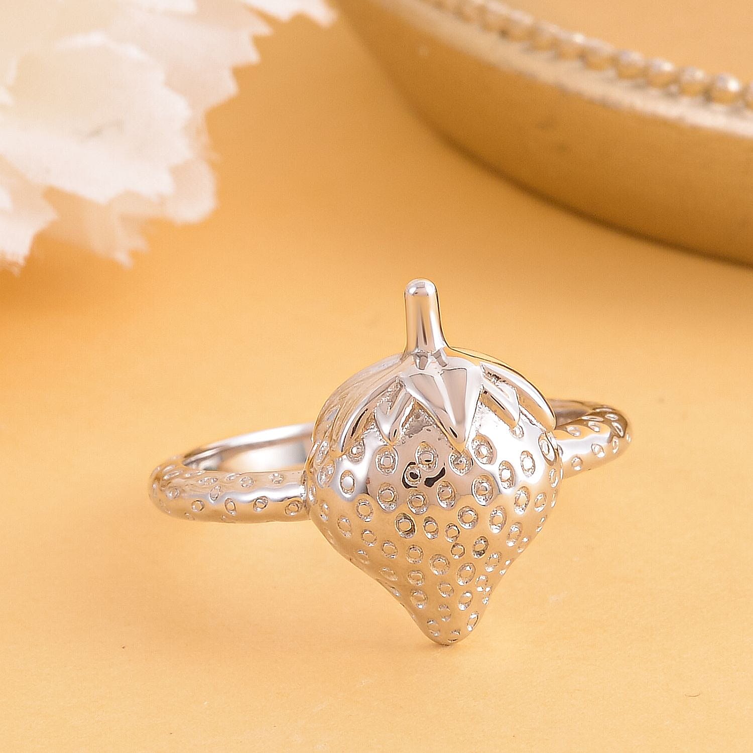 LucyQ Delicious Collection - Rhodium Overlay Sterling Silver Strawberry Ring