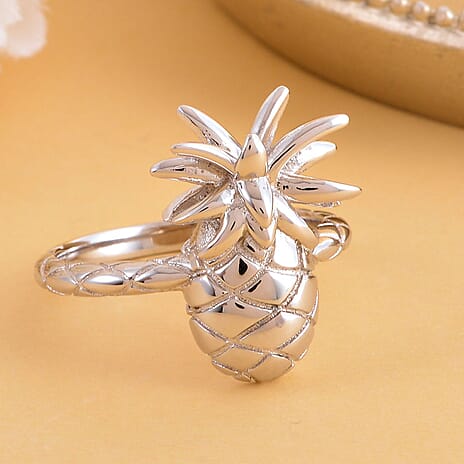 LucyQ Delicious Collection - Rhodium Overlay Sterling Silver Pineapple Ring
