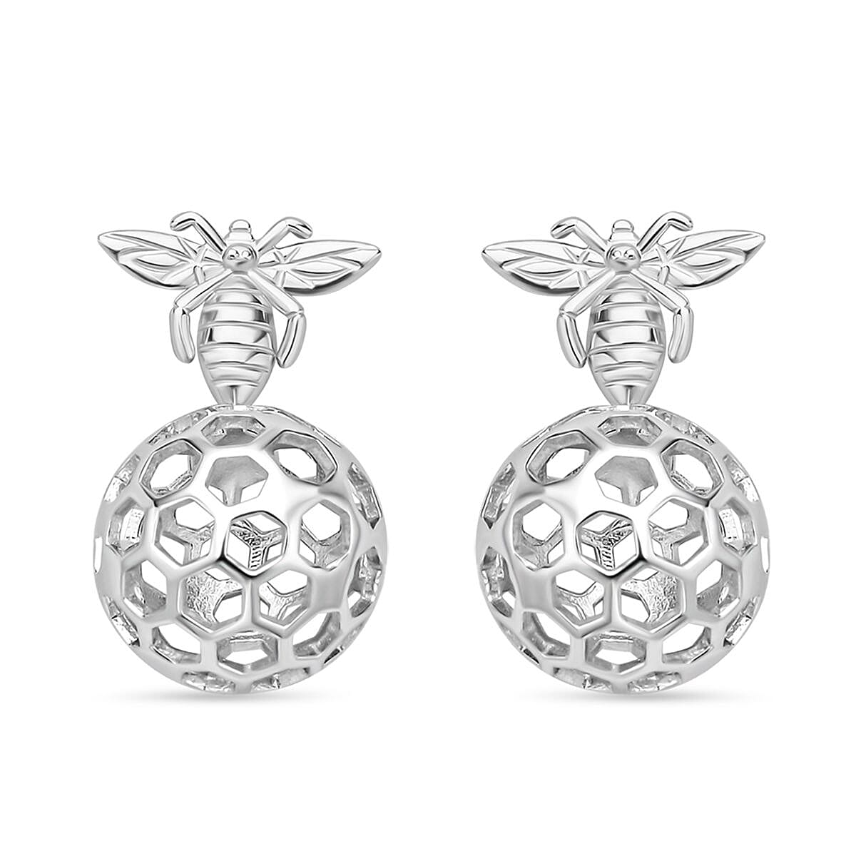 LucyQ Honeycomb Collection - Rhodium Overlay Sterling Silver Drop Earrings (with Push Back)