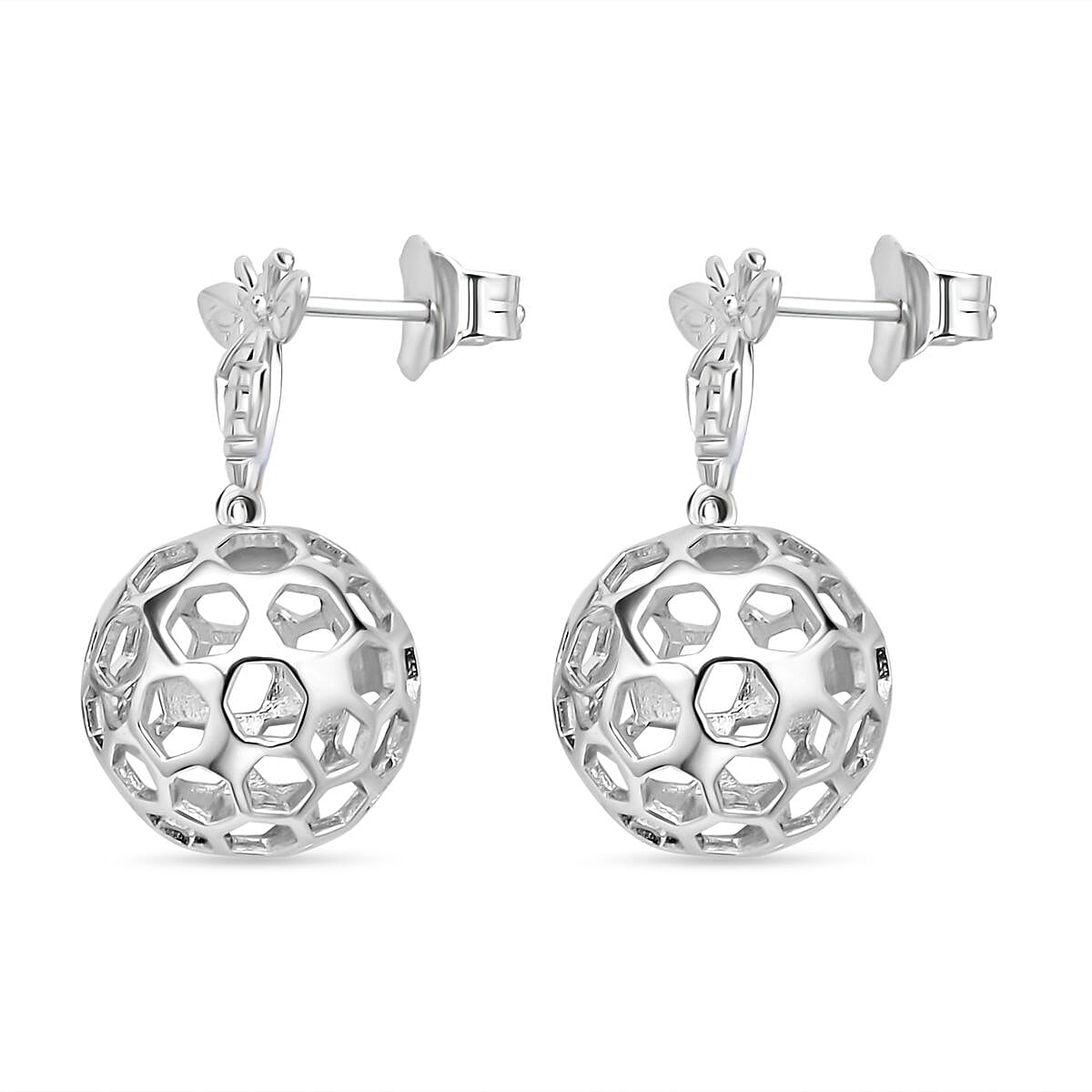 LucyQ Honeycomb Collection - Rhodium Overlay Sterling Silver Drop Earrings (with Push Back)