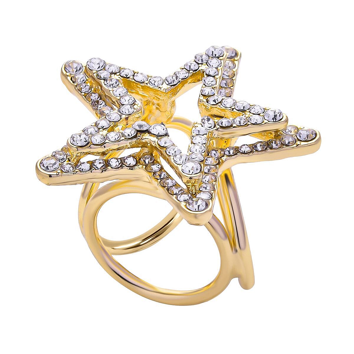 White Austrain Crystal Star Scarf Ring in Yellow Gold Tone