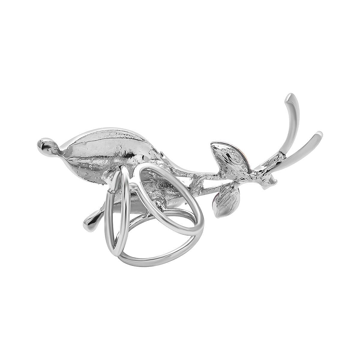 Simulated Champagne Diamond, Simulated AB White Austrian Crystal, White Austrian Crystal and Simulated Purple Sapphire Calla Lily Scarf Ring in Silver Tone