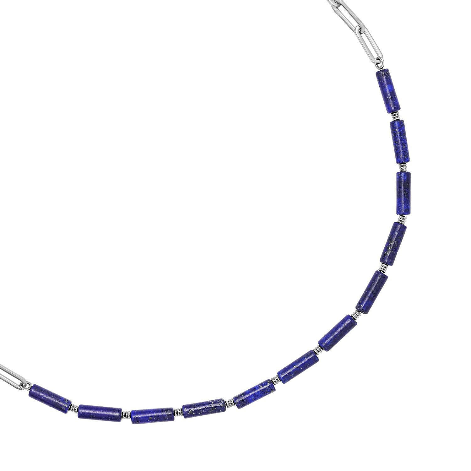 Lapis Lazuli Necklace (Size - 20 With 2 Inch Extender ) in Pure White Stainless Steel 36.00 Ct.