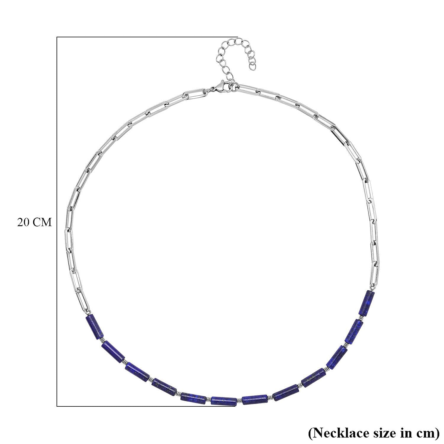 Lapis Lazuli Necklace (Size - 20 With 2 Inch Extender ) in Pure White Stainless Steel 36.00 Ct.