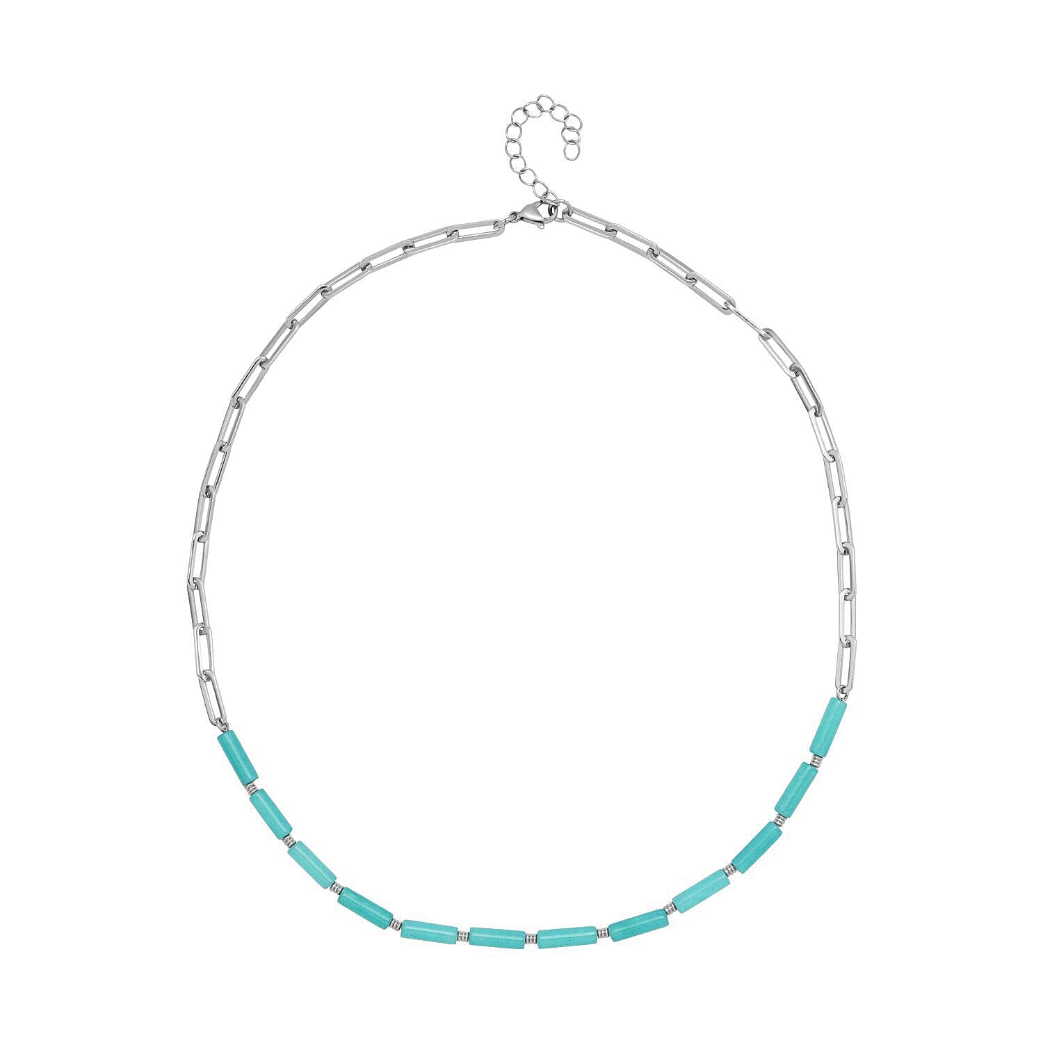 Amazonite Beaded Necklace (Size - 20-2 Inch Ext.) in Stainless Steel 36.00 Ct.