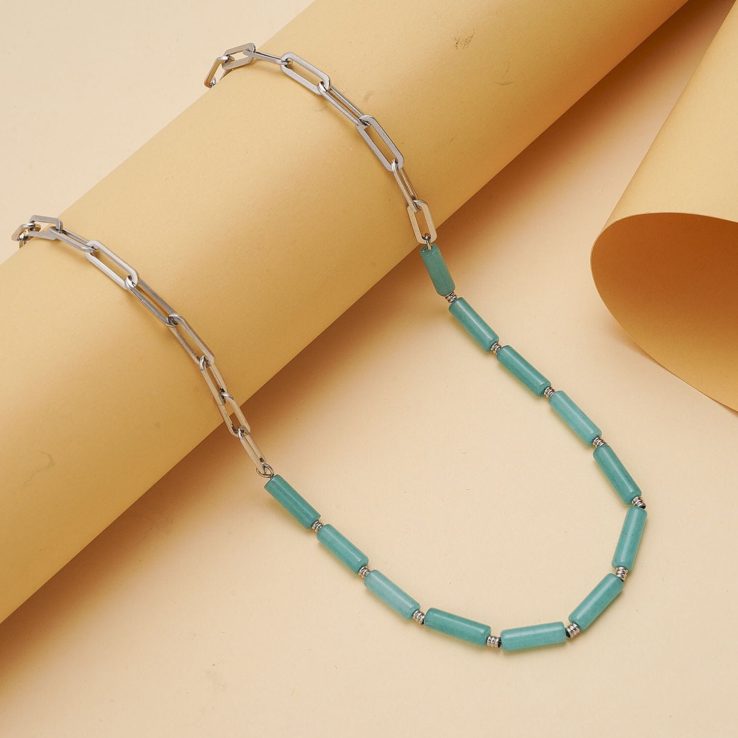 Amazonite Beaded Necklace (Size - 20-2 Inch Ext.) in Stainless Steel 36.00 Ct.