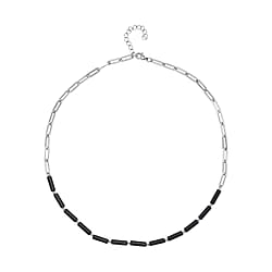 Black Onyx Necklace (Size - 20 With 2 Inch Extender) in Pure White Stainless Steel 36.00 Ct.