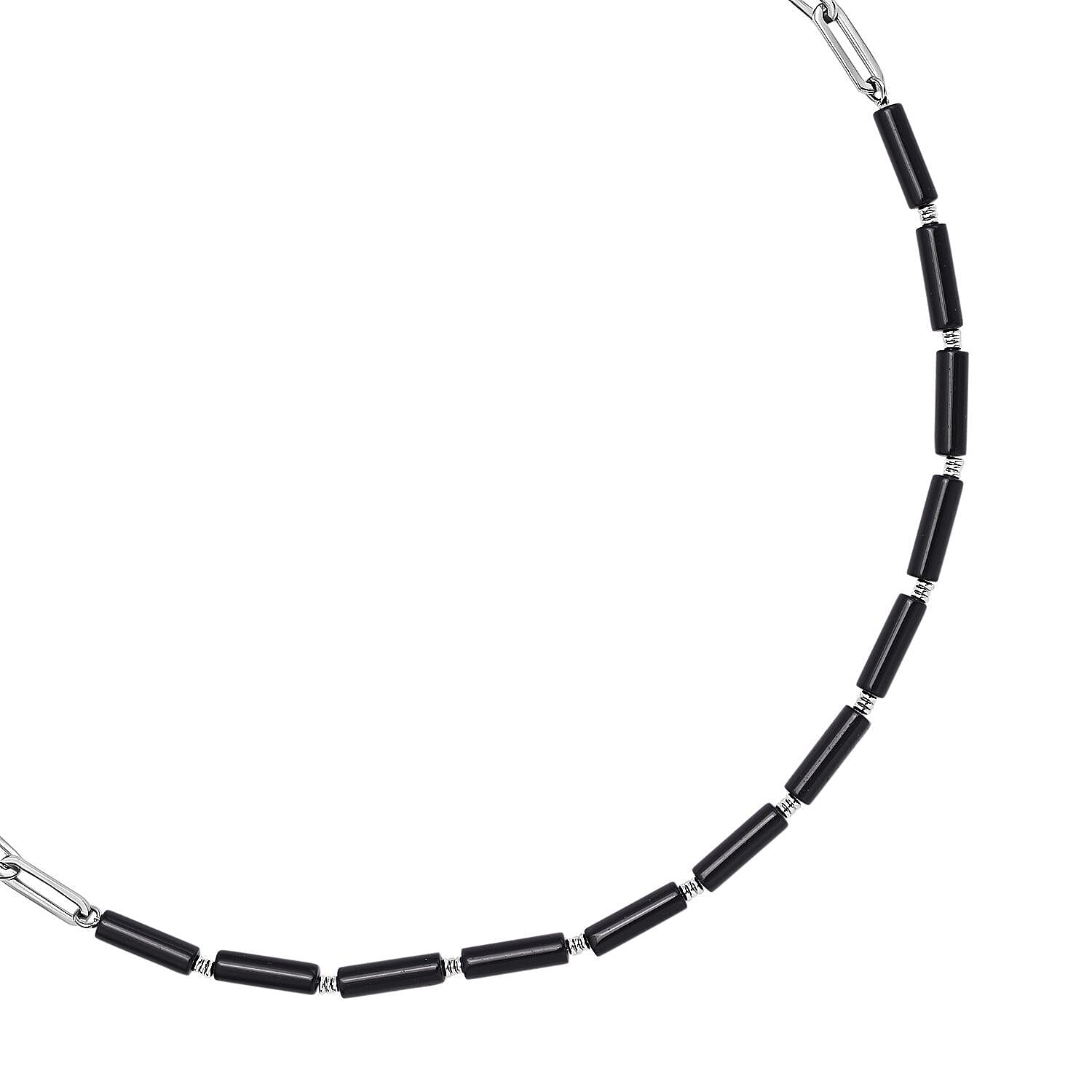 Black Onyx Necklace (Size - 20 with 2 Inch Extender) in Stainless Steel 36.00 Ct.