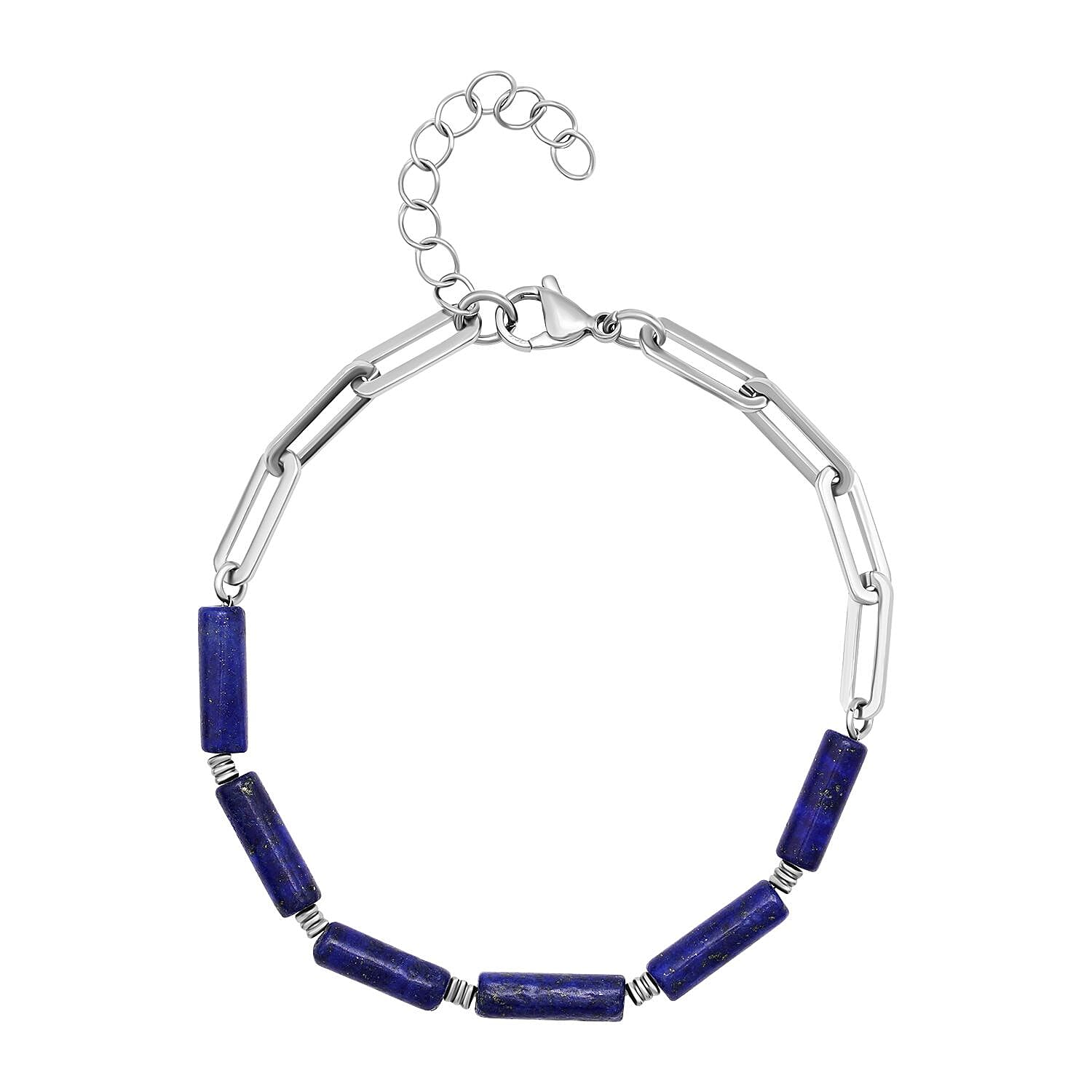 Lapis Lazuli Bracelet (Size - 7.5 With Extender) in Pure White Stainless Steel 18.00 Ct.
