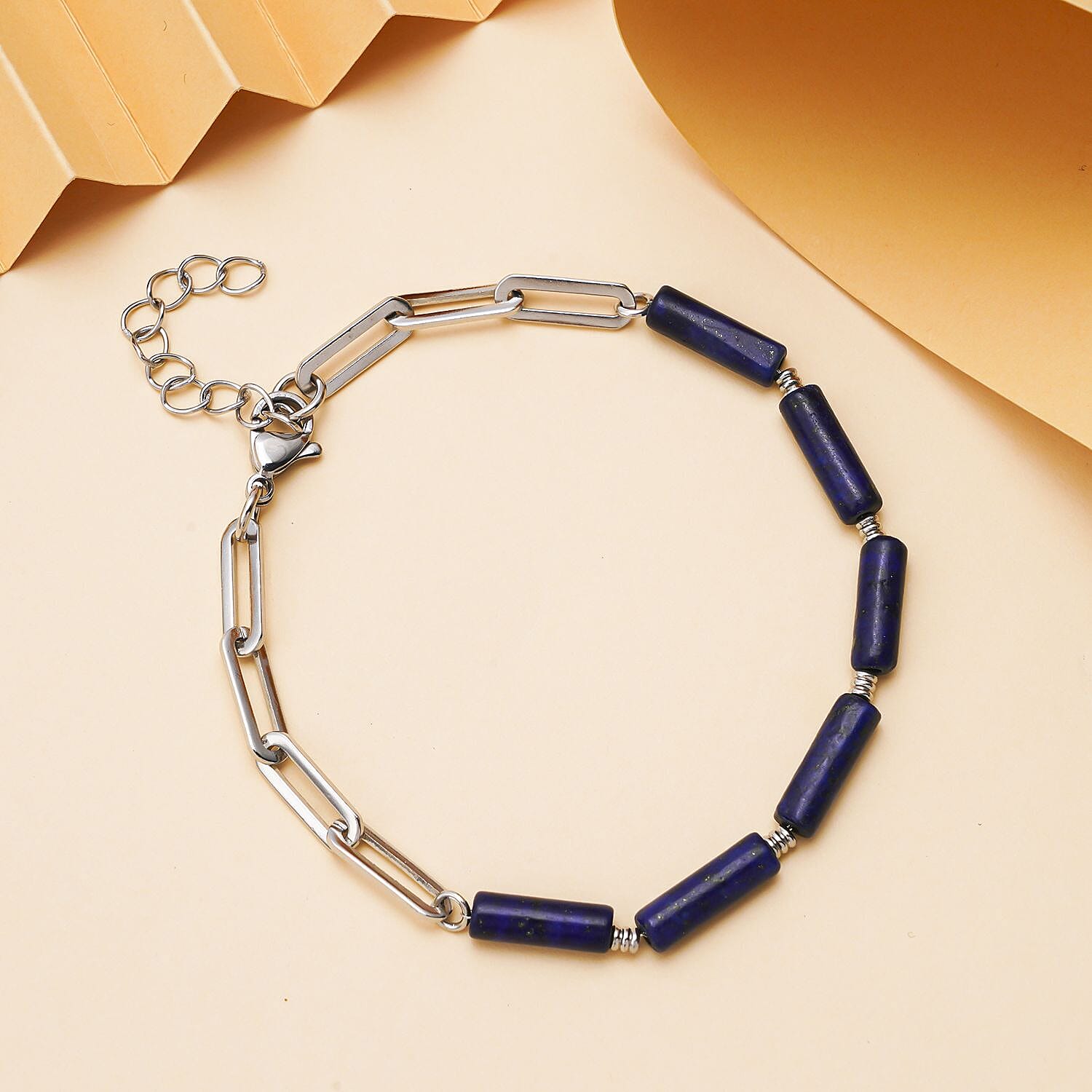 Lapis Lazuli Bracelet (Size - 7.5 With Extender) in Pure White Stainless Steel 18.00 Ct.
