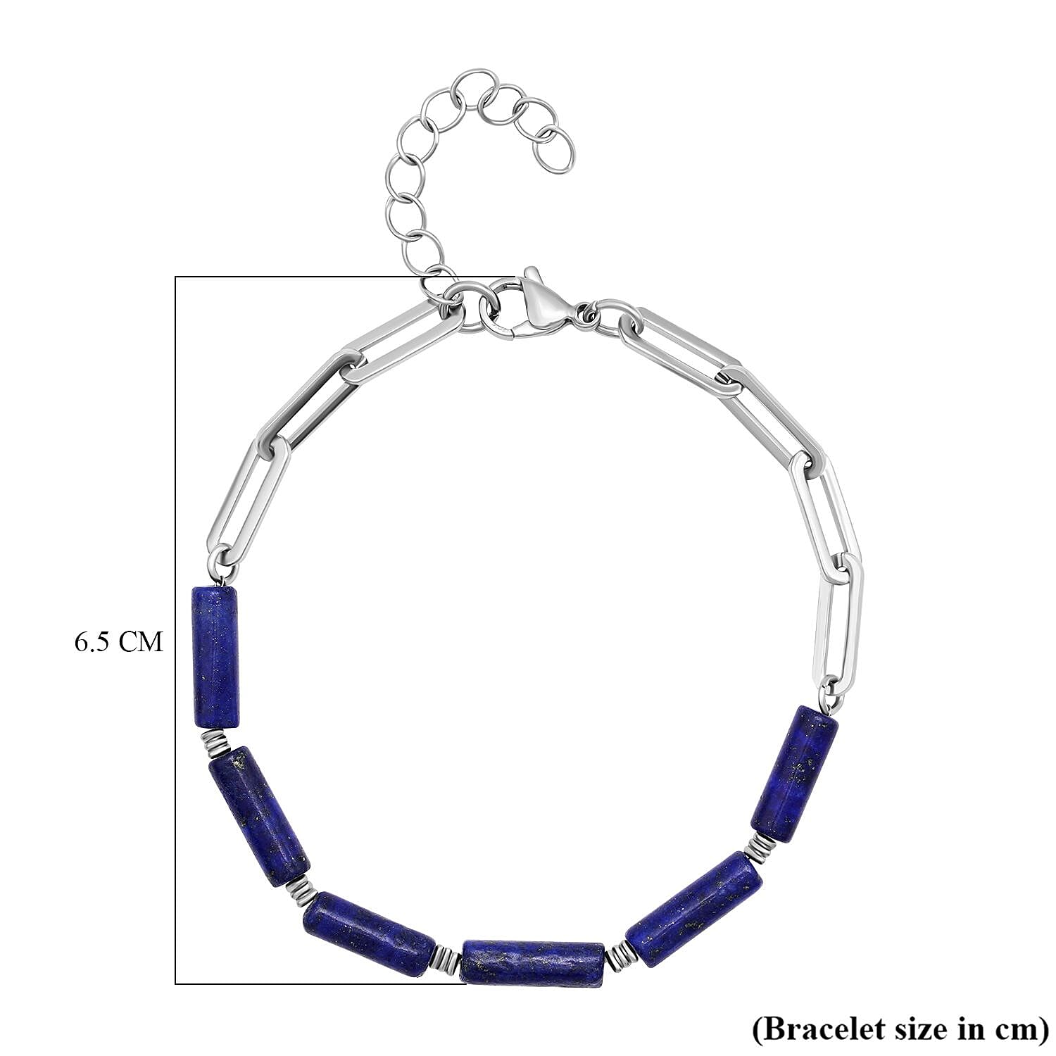 Lapis Lazuli Bracelet (Size - 7.5 With Extender) in Pure White Stainless Steel 18.00 Ct.