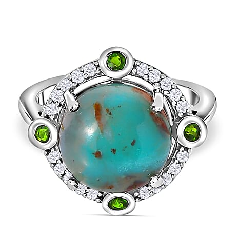 Zimbaprase and Multi Gemstone Ring in Platinum Overlay Sterling Silver 6.98 Ct.