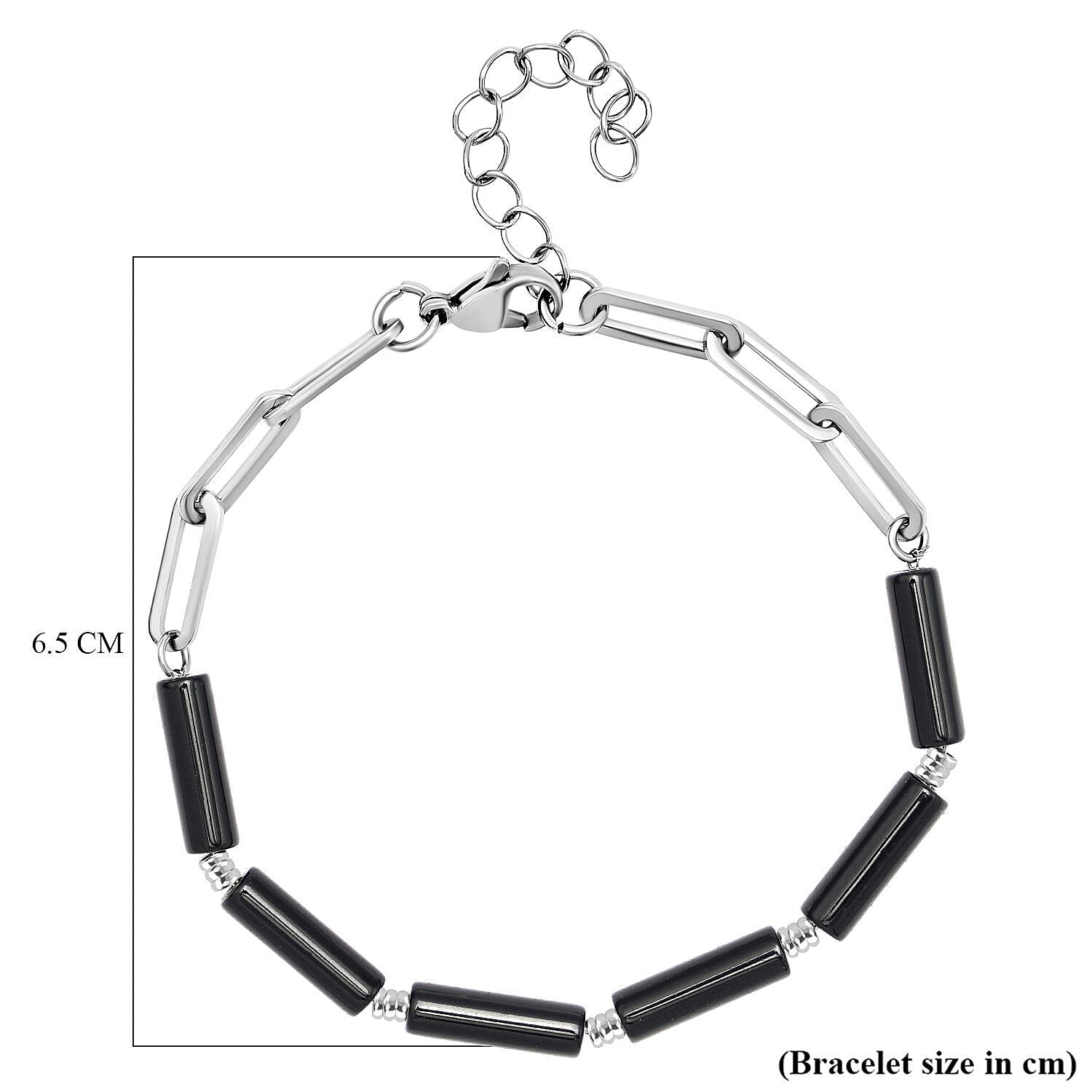 Black Onyx Beads Bracelet (Size - 7.5 with Ext.) in Stainless Steel 18.00 Ct.