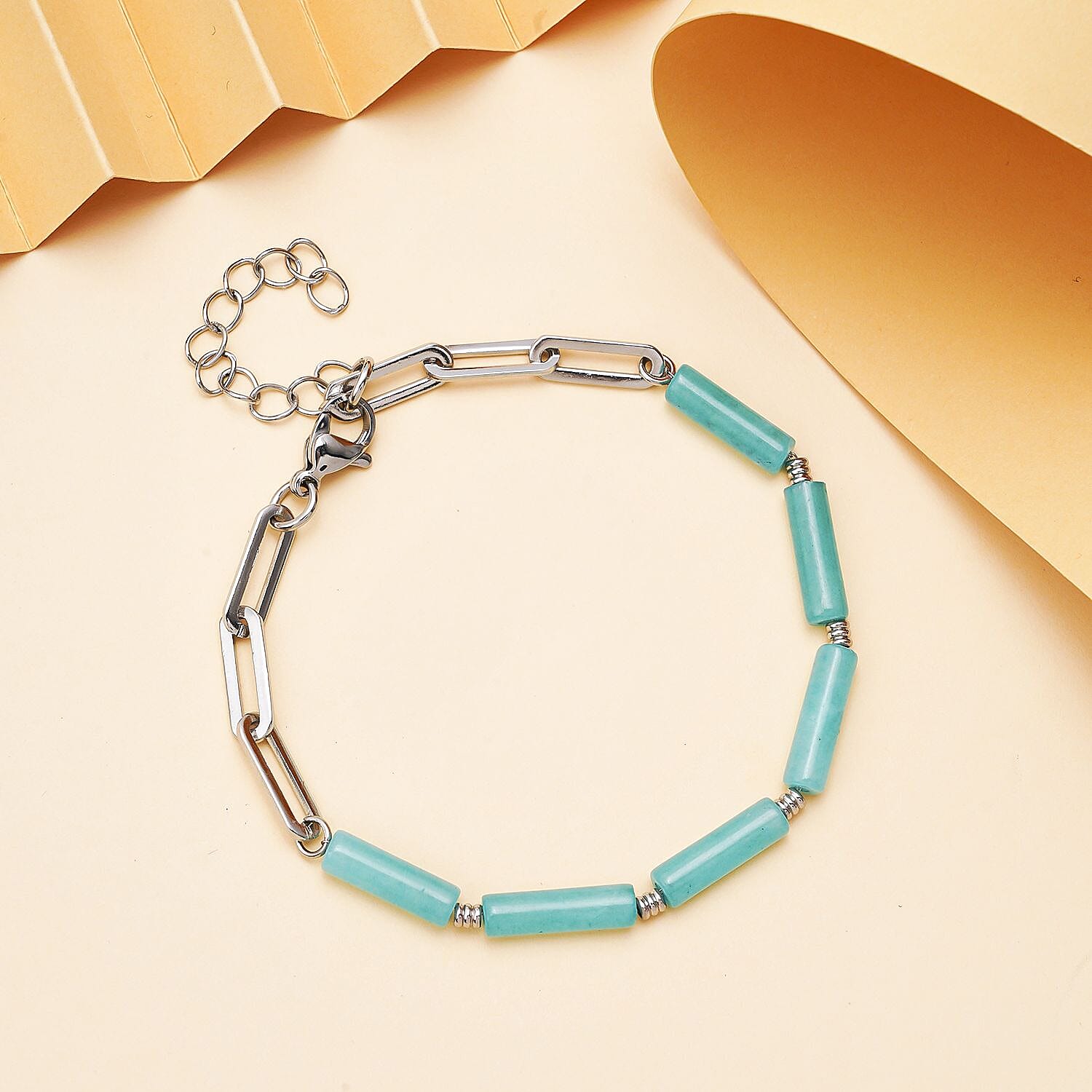 Amazonite Bracelet (Size - 7.5 with Extender) in Stainless Steel 18.00 Ct.
