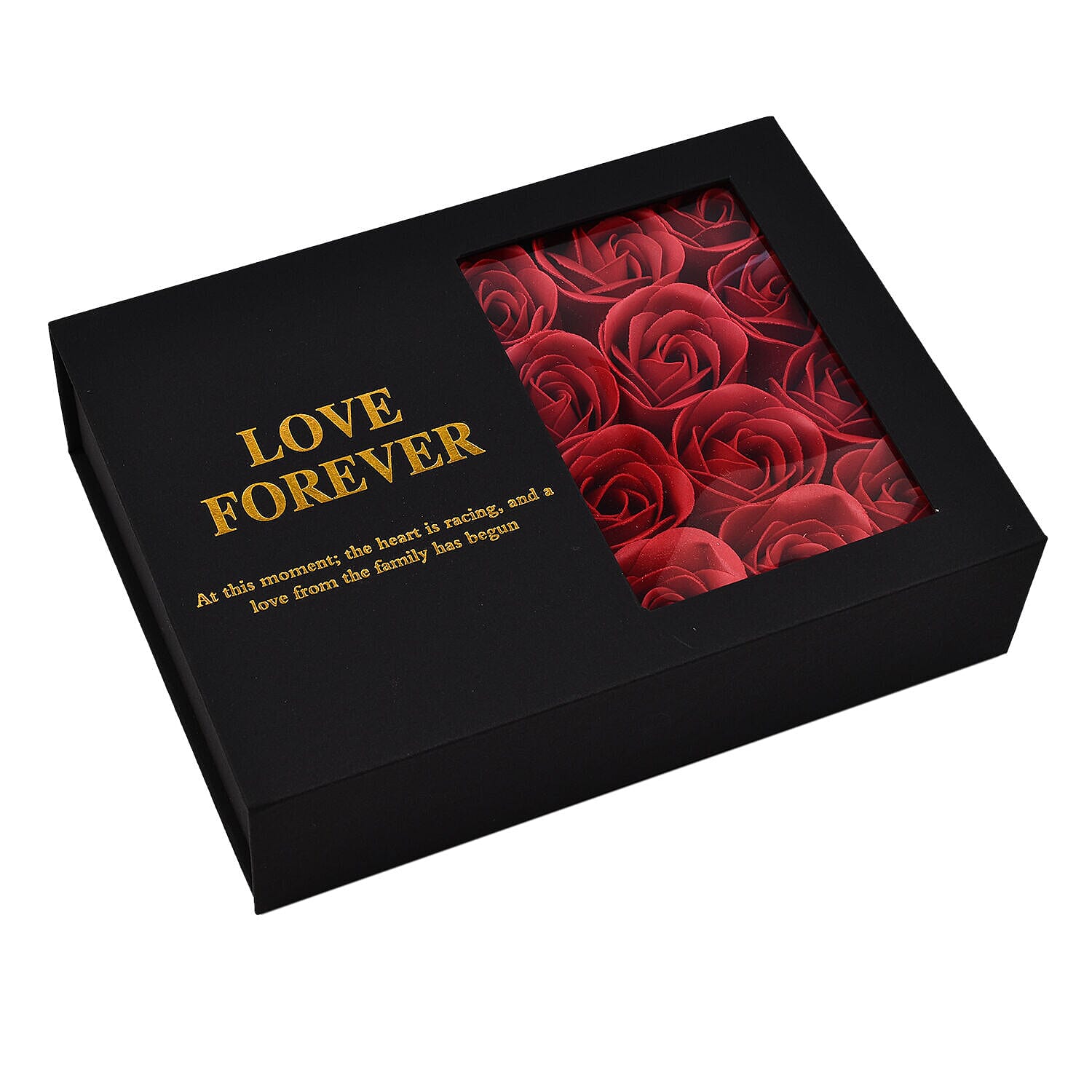 London CloseOut-Soap Flower Gift Box with Heart Necklace (18-2 Extension) - Red & Rose Gold
