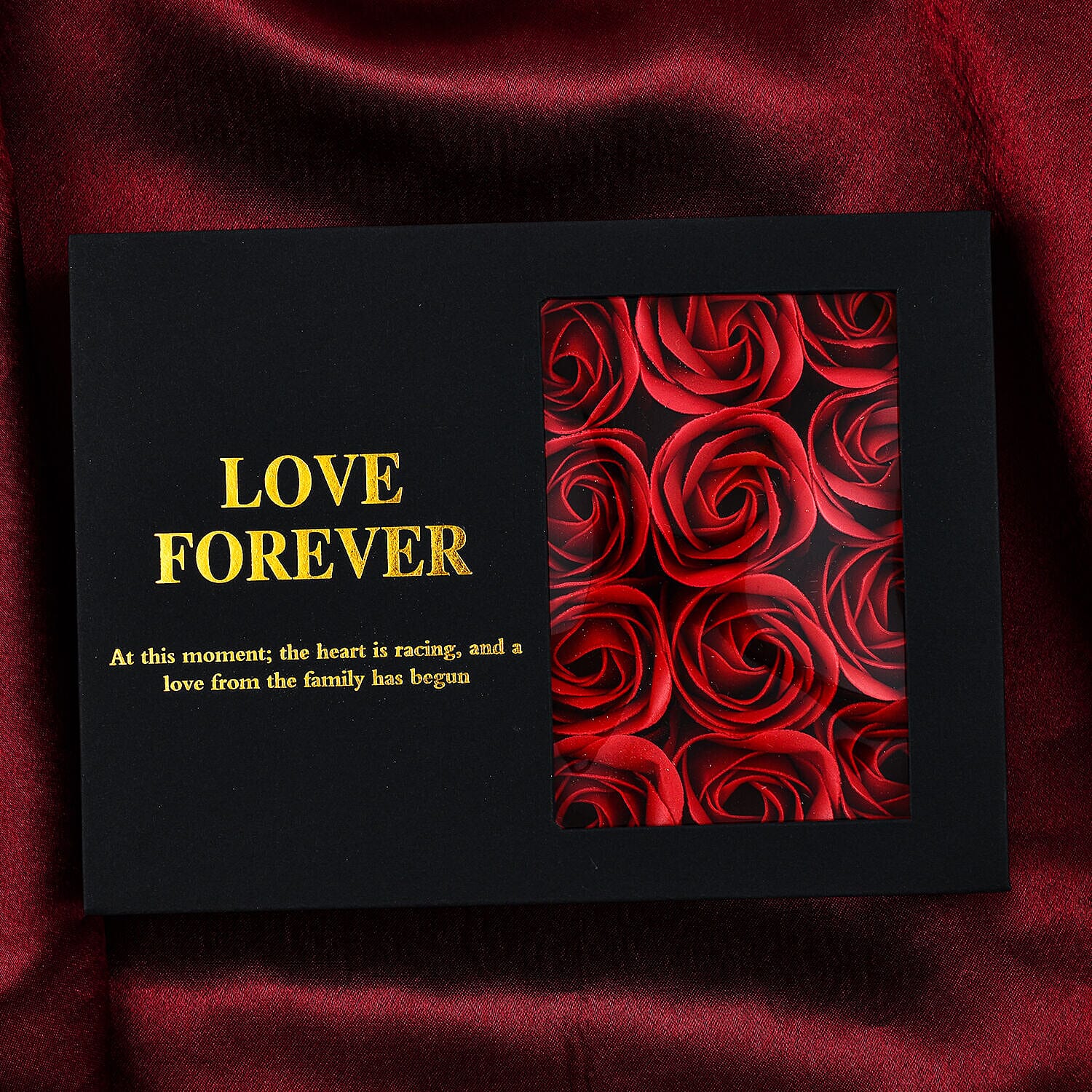 London CloseOut-Soap Flower Gift Box with Heart Necklace (18-2 Extension) - Red & Rose Gold