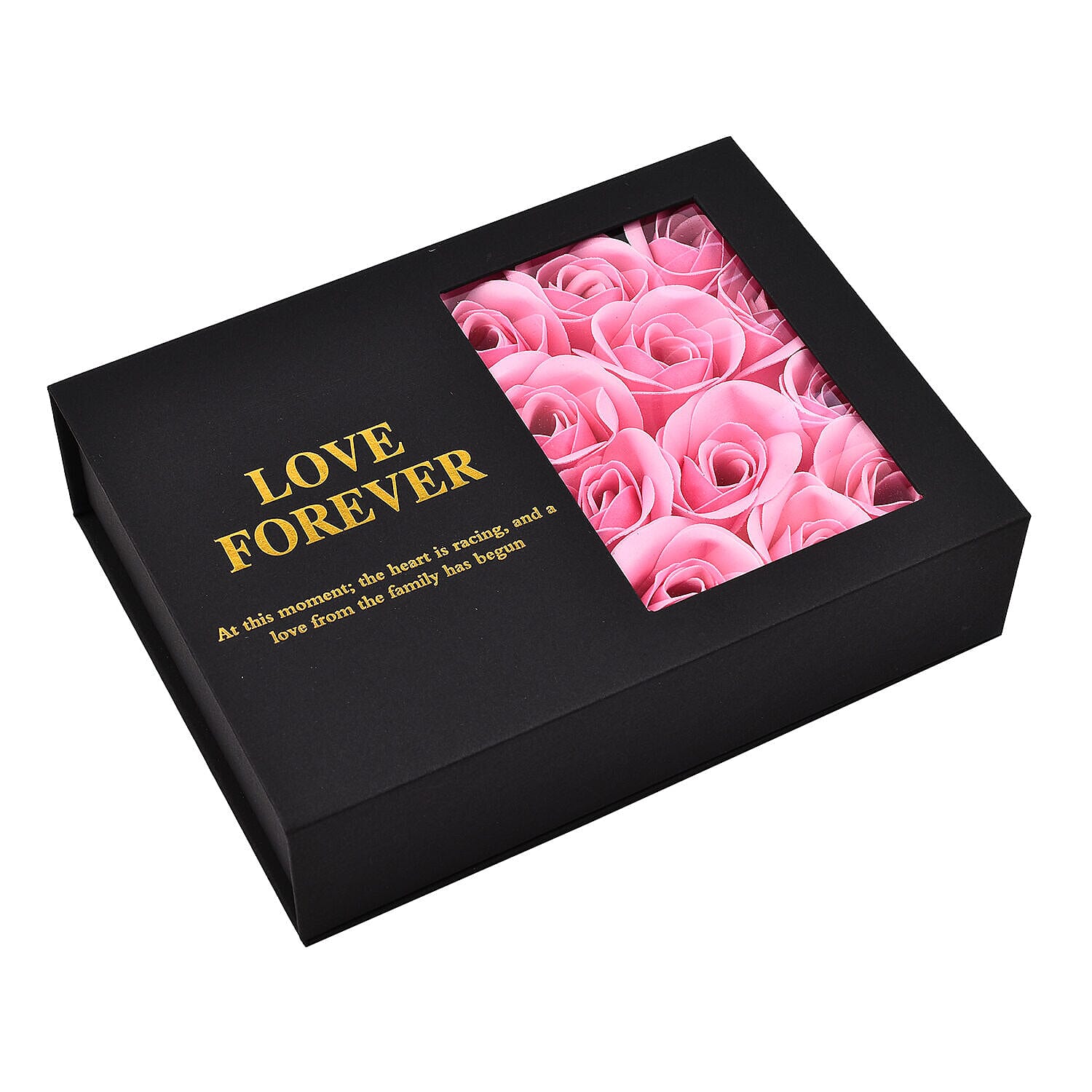 London CloseOut-Soap Flower Gift Box with Heart Necklace (18-2 Extension) - Pink - Silver