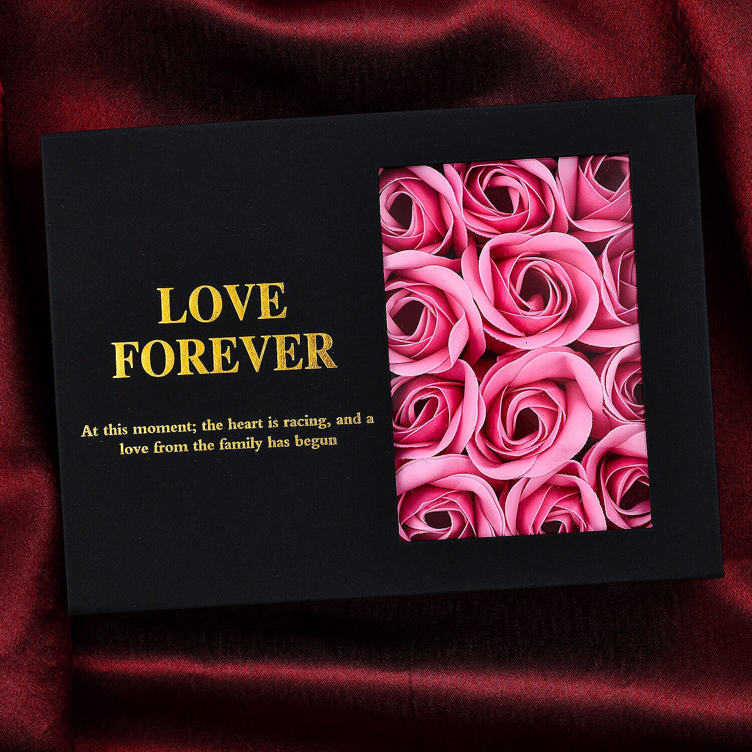 London CloseOut-Soap Flower Gift Box with Heart Necklace (18-2 Extension) - Pink - Silver