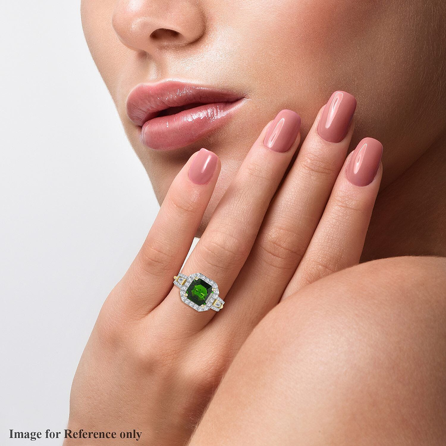 9K Yellow Gold Natural Chrome Diopside and Moissanite Halo Ring 3 Ct.