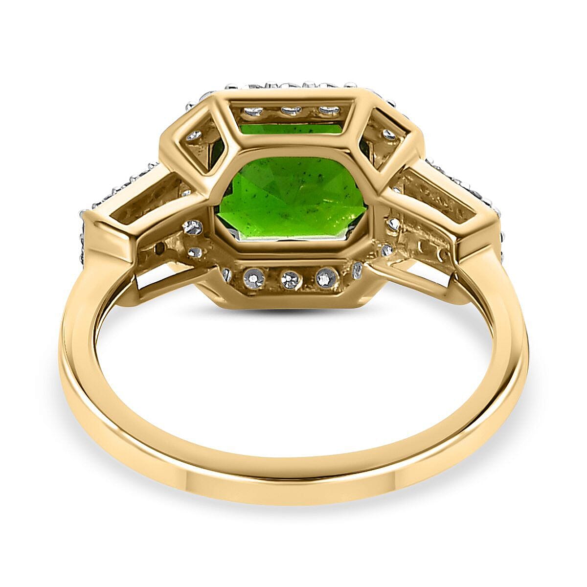 9K Yellow Gold Natural Chrome Diopside and Moissanite Halo Ring 3 Ct.