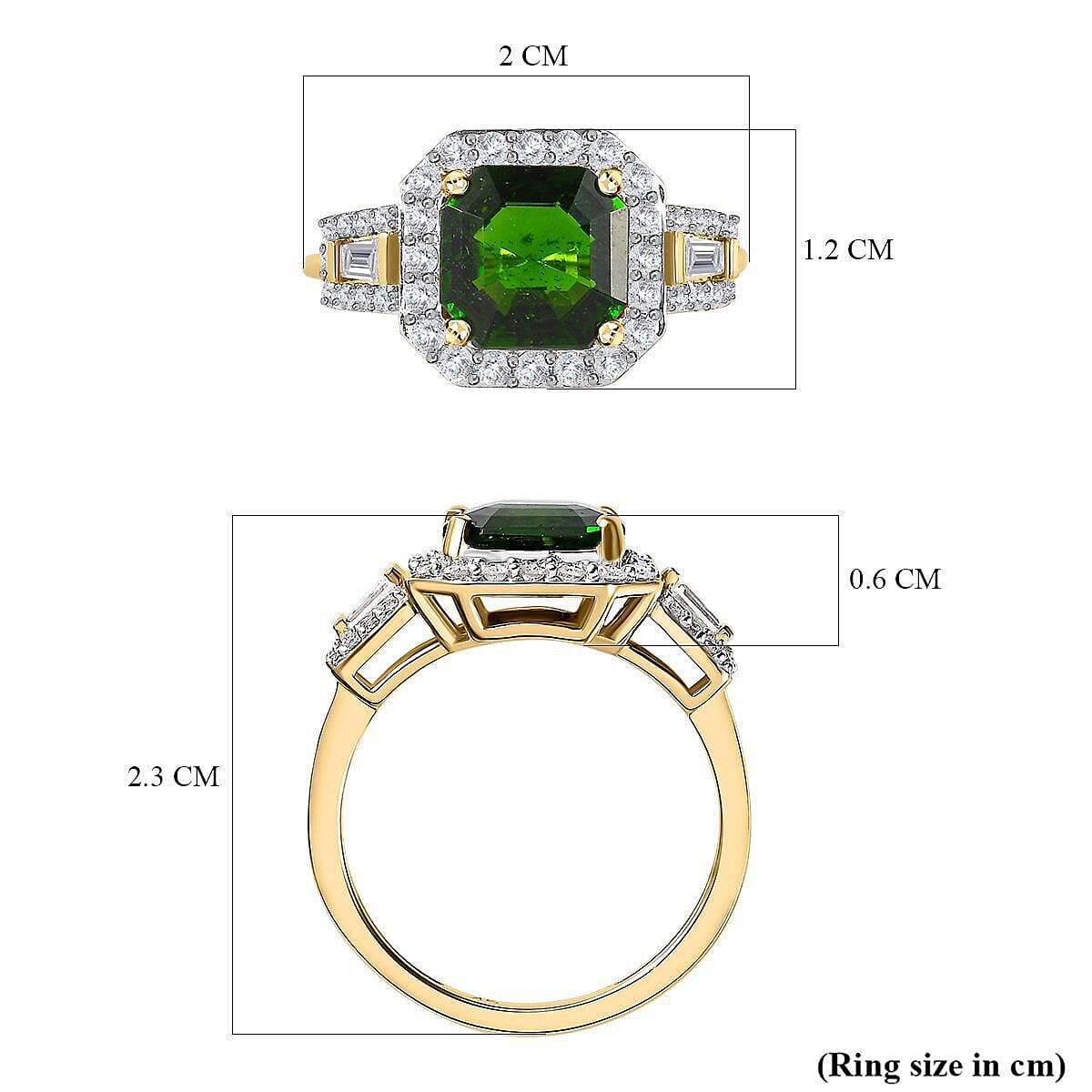 9K Yellow Gold Natural Chrome Diopside and Moissanite Halo Ring 3 Ct.
