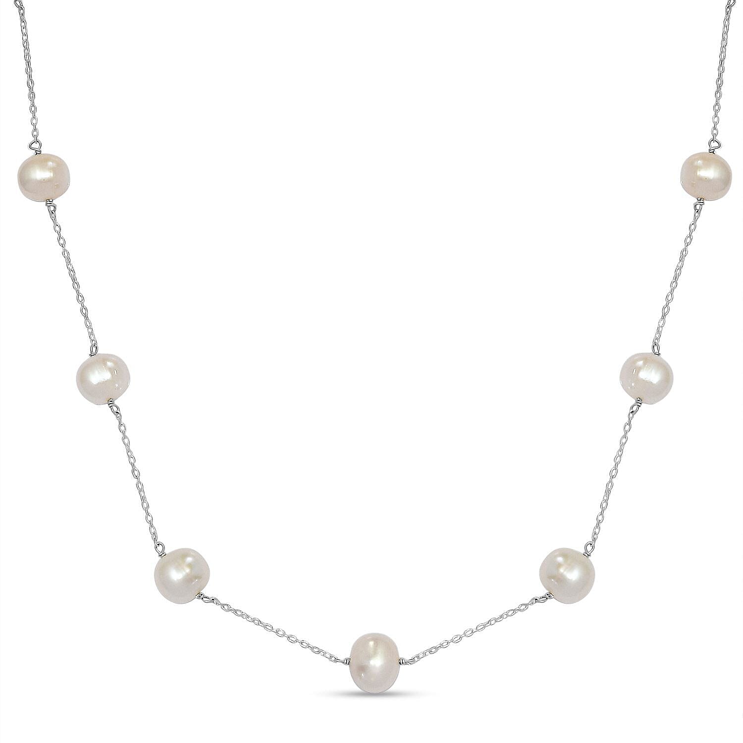 White Fresh Water Pearl Necklace (Size - 18) in Sterling Silver