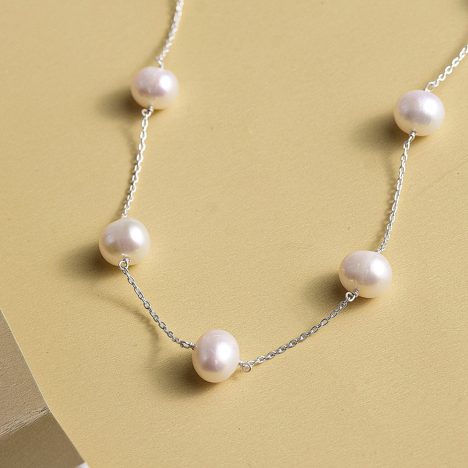 White Fresh Water Pearl Necklace (Size - 18) in Sterling Silver