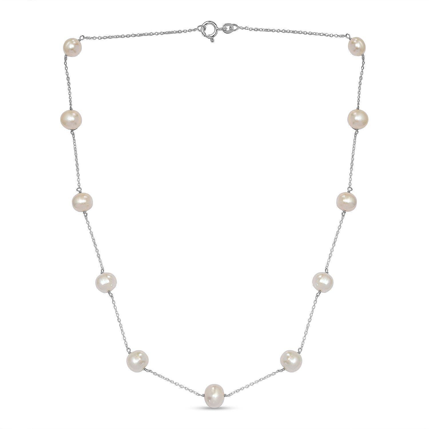 White Fresh Water Pearl Necklace (Size - 18) in Sterling Silver