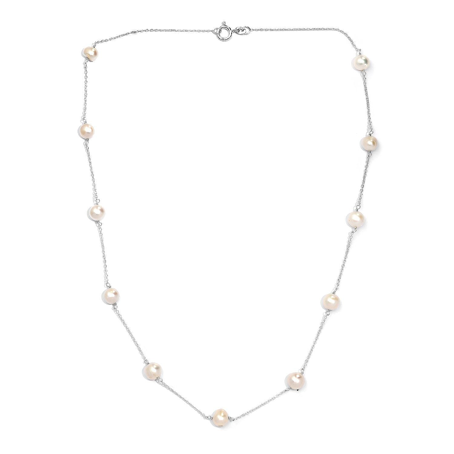 White Fresh Water Pearl Necklace (Size - 20) in Sterling Silver