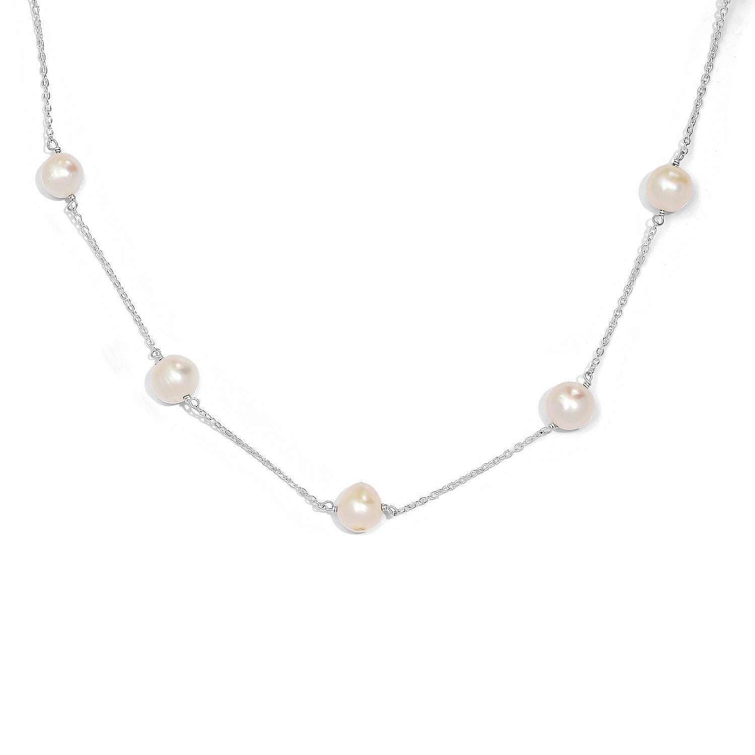White Fresh Water Pearl Necklace (Size - 20) in Sterling Silver
