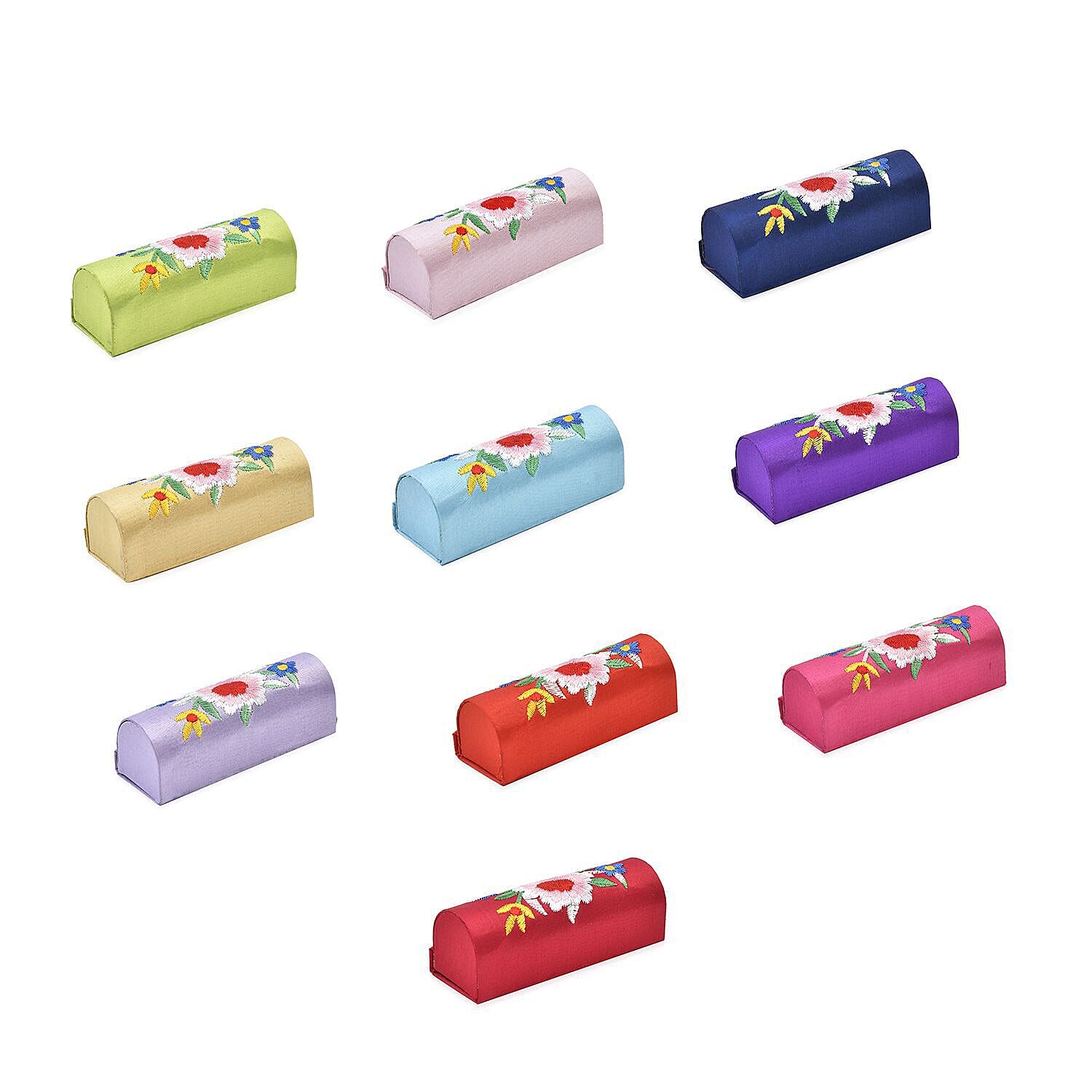 Set of 10 Embroidered Flower Pattern Lipstick Case with Mirror (Size 8x3x3 cm)